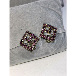Vintage Earrings Clip On Weiss Purple Rhinestone Geometric Squares Diamond Shape